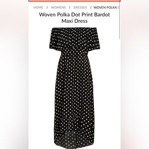 Boohoo Size 12 Made In Italy Polka Dot Viscose High Low Off the Shoulder Dress
